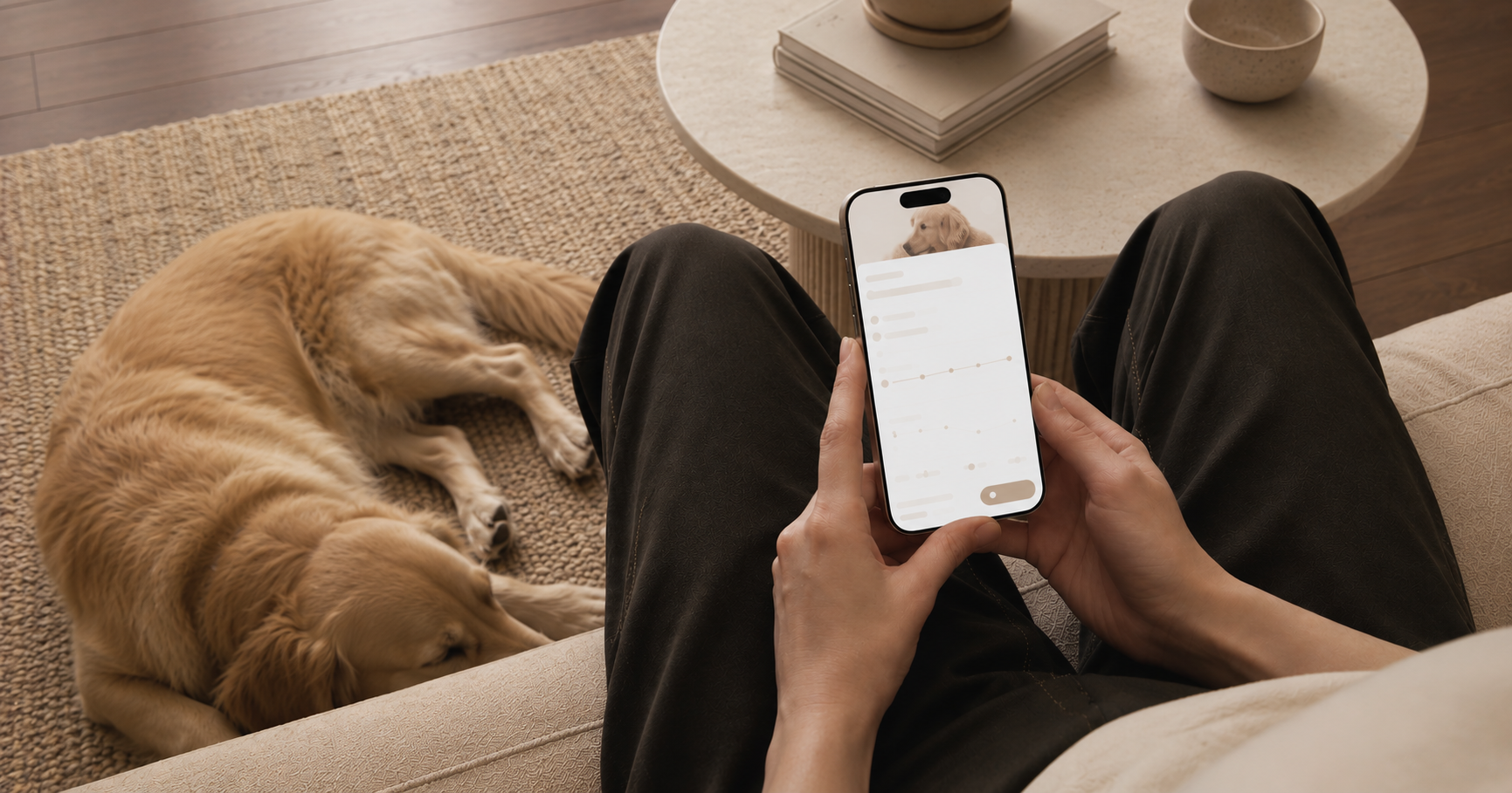 Owner reviewing their dog's wellness report at home